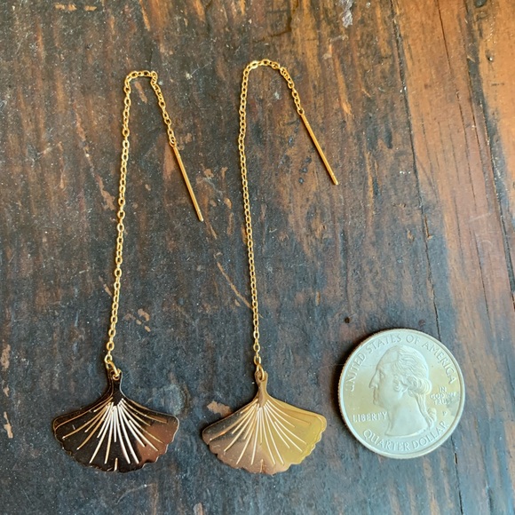 ✨NWT Ginkgo Leaf Gold Minimal Bohemian Thread Earrings✨Handmade✨ - Picture 5 of 5